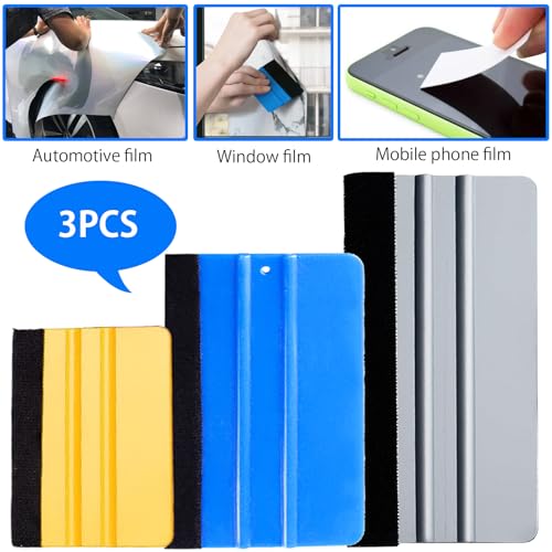 3 Pcs Vinyl Wrap Squeegee of Different Sizes, Felt Squeegee Vinyl Scraper Tool, 3 Size Vinyl Wrap Squeegee Applicator Tool for Window Tint, Wallpaper, Decal Sticker, Universal Car Accessories