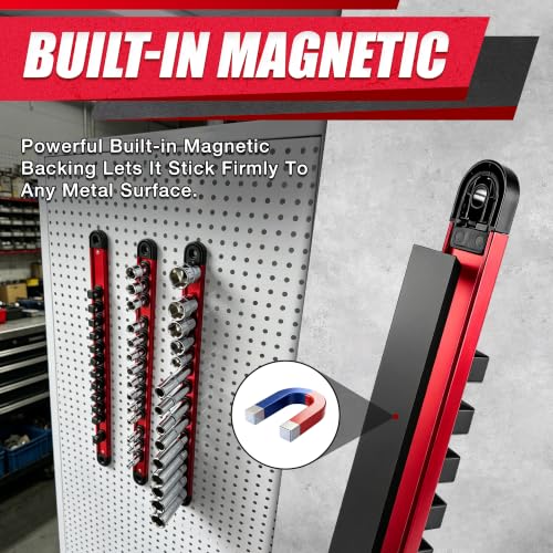EACELIY 9PCS 1/4, 3/8, 1/2 Magnetic Socket Holder Organizer Set,ABS Tools-Socket Holder,Tool Box Drawer, Tool Cart, Garage Organization,Hold 120 PCS Size Sockets - size: 1/4, 3/8, 1/2 inch