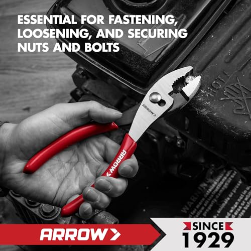 ARROW 8" Slip Joint Pliers, Pliers Tool with Thick Dip-Grip Handle - size: 8 Inch