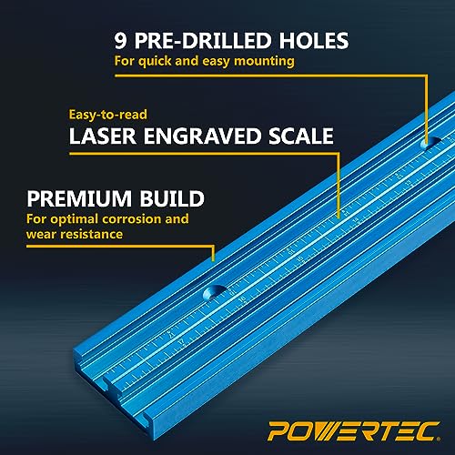 POWERTEC 71665 36" Double-Cut Profile Universal T-track with Predrilled Mounting Holes, Laser Engraved Center Scale – Dual Purpose Track for Woodworking, Drill Press Table, Table Saw Sled & Workbench - size: 36" Dual T-slot Track w/ scale (1PK)