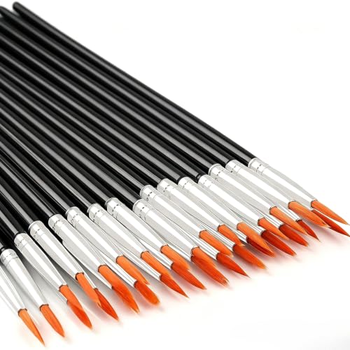 30PCS Detail Paint Brush Set, 15 Pointed & 15 Flat Nylon Brushes for Watercolor, Acrylic & Oil Painting, Miniature, Model, Nail Art & DIY Craft (Black 30pcs) - color: Black 30pcs