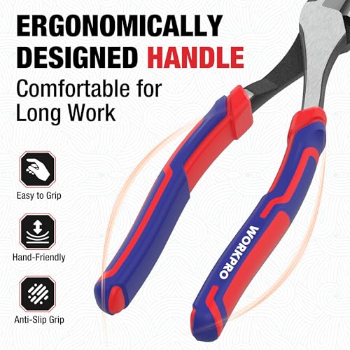 WORKPRO 8 Inch High Leverage Diagonal Pliers, Cr-V Steel & Anti-Slip Handle