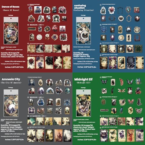 120 Pcs Halloween Gothic Dark Academia Scrapbooking Stickers & Paper Kit - color: Dark Art