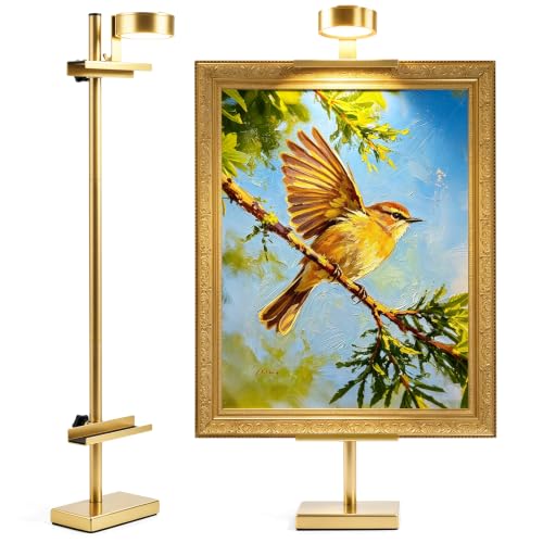 Adjustable Tabletop Easel Stand with Picture Frame Light, Gold - color: Light Gold