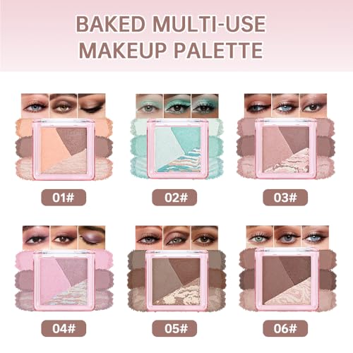 Neutral Pink Brown Shimmer Baked Eyeshadow Palette, 3 Color High Pigment Blendable Smooth Eye Shadow Makeup for Older Women, Travel Mini Palette Suitable for All Eye Shapes Vegan & Cruelty-Free 01# - color: M-#01