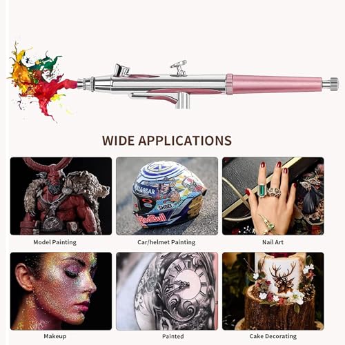 Airbrush Kit Portable Airbrush Accessories Air Brush Kit with Air Compressor 0.3 mm Needles Air Brush Gun Set for Painting,Model,Cake Decorating，Makeup，Nail Art (Pink -0.3 Nozzle) - color: Pink -0.3 nozzle