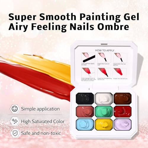Pat Gel Ombre Nail Kit, 9Colors Patting Ombre Gel Polish Palette 100Sponges - color: 9 Colors C