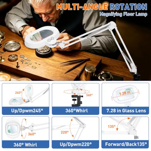 Floor Magnifying Glass with Light, 4 Wheel Stable Stand Base 12X - color: White