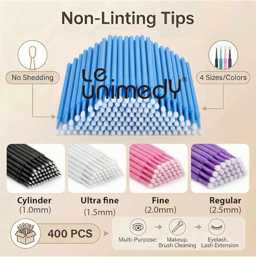 LE UNIMEDY 400PCS/Box Cotton Swabs, Disposable Micro Applicators Brush, Cosmetic Brush, Micro Swabs, Microswabs 1.0mm Black - size: 1.0mm, Black