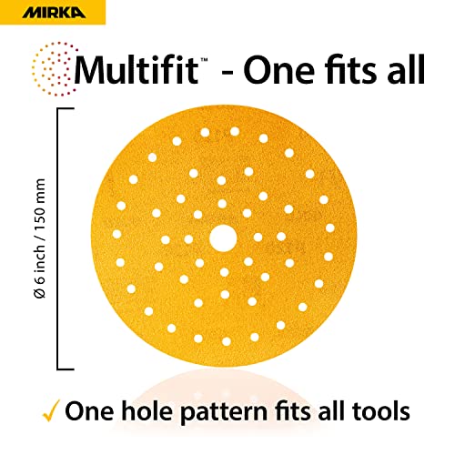 Mirka Gold Multifit 6 Inch 800 Grit Hook and Loop Sanding Discs, 50 Pack - size: Grit 800