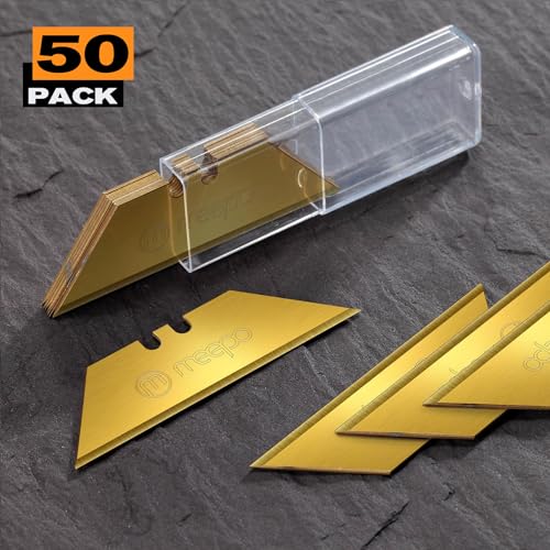 M MEEPO Utility Knife Blades, Never Rust, Titanium SK-2 Steel, 50-Pack - color: Titanium 50-pack