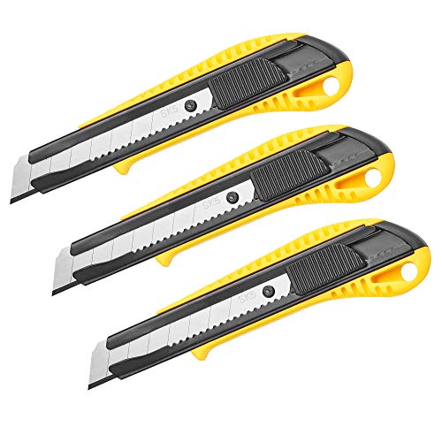 DOWELL Snap Off Utility Knife, 3-Pack Retractable Box Cutter, Yellow - color: Yellow
