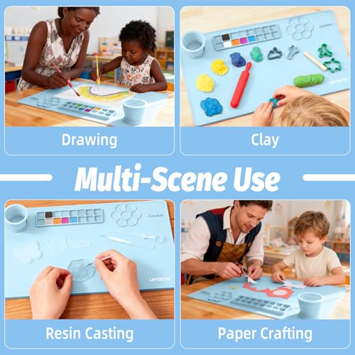 Silicone Painting Mat, 23.6x15.8in Art Craft Mat with Brushes - color: Blue