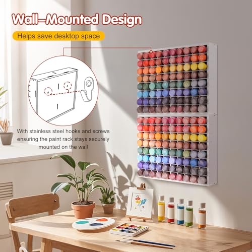 Krafetto 2 Pack 80-Grid Paint Organizer for 2 Oz Bottles, Wall Mount - color: 2pc white paint rack