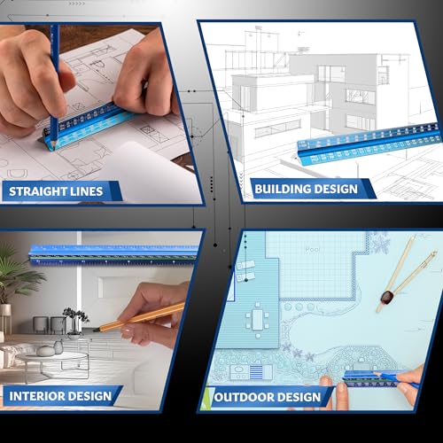 Stylo Architectural Scale Ruler, 12 Inch Aluminum, Light Blue Metric - color: Light Blue, size: 12 inch (Metric)