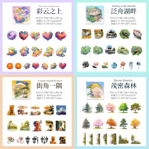 102 Pcs Landscape Scenery PET Stickers, Aesthetic Garden Decals Set - color: A Flower in Another World