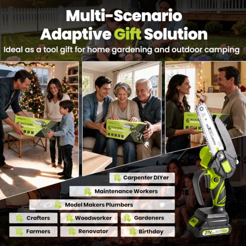 maXpeedingrods Mini Chainsaw Cordless, 6 inch Small Chainsaw Electric Saw - color: Grass Green 1 Battery