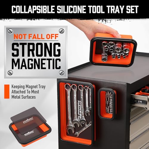 HORUSDY 3-Piece Magnetic Parts Tray Set, Tool Trays for Storage Organizer Screw, Bolts, Washers, Nuts and Small Tools. Tool Gifts for Men, Orange and Black - color: 3-piece Magnetic Tray - Collapsible Red