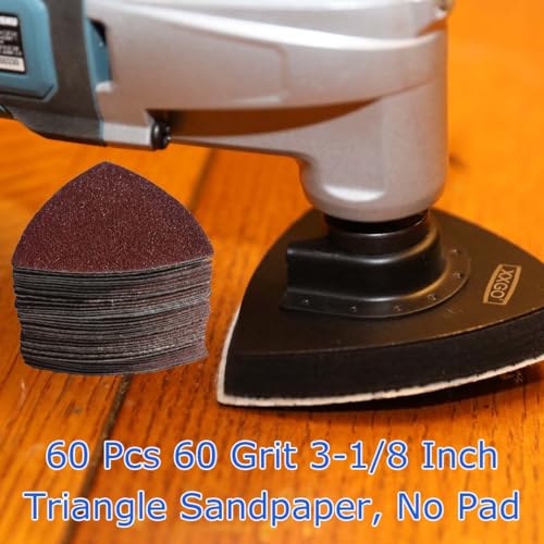 XXGO 60 Pcs 60 Grits 3-1/8 Inch 80mm Triangle Multitool Sanding Pads XG802060 - size: 3-1/8 Inch Triangle - 60 Grit - 60 Pcs