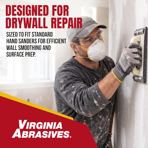 Virginia Abrasives Drywall & Plaster Sandpaper Sheets,4.18"x11.25", 80 Grit - style: Coarse