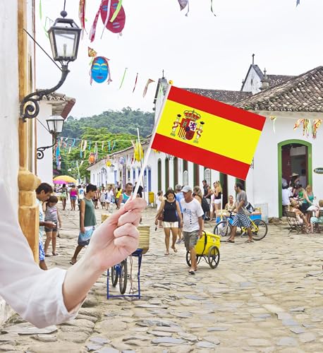 50 Pack Spain Spanish on Stick Flags,Small Mini Hand Held Spain Spanish Flags 5.5x8.3 Inch, Grand Opening, Carnival,Party Events Celebration - color: Spain