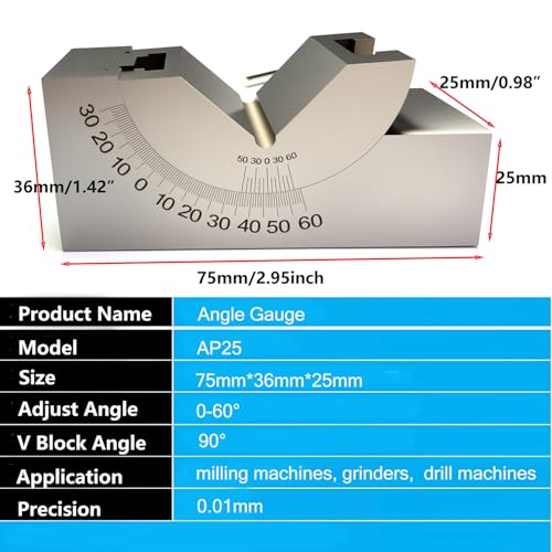 AP25 Adjustable Micro Angle Gauge High Precision Angle V Block 0-60° for Milling Lathe Machinist Tools