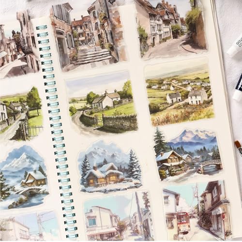 40 Pcs Large Aesthetic Vintage Scenery PET Scrapbook Stickers - color: Europe Builds Dreams