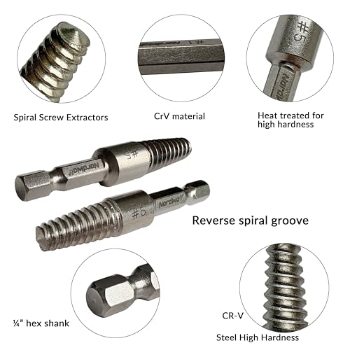 NordWolf 10-Piece M35 Cobalt Stubby Left Hand Drill Bit & Screw Extractor Set, Sizes 5/64" 7/64" 5/32" 1/4" 19/64" Reverse Twist with 1/4" Hex Shank - size: 5/64" to 19/64" (10 Pcs)