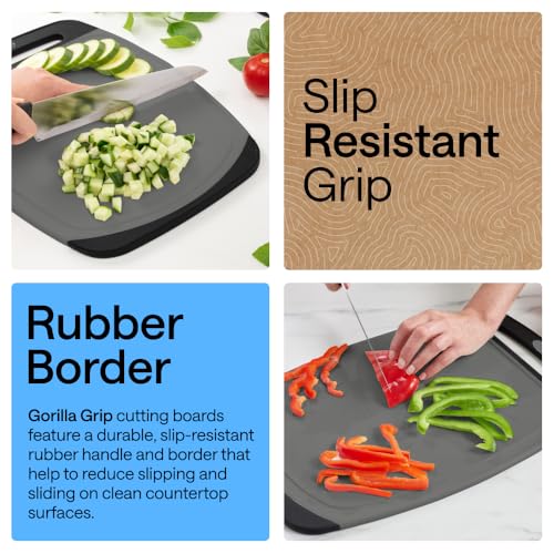 GORILLA GRIP Cutting Board Set of 3, Slip Resistant & Nonporous, Gray Black - color: Gray/Black