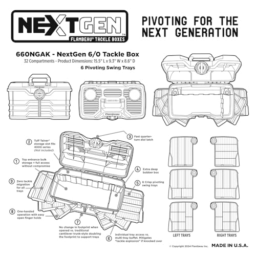 Flambeau Outdoors NextGen 6/0 Tackle Box, 6 Trays, 25-Piece Kit, Dark Gray