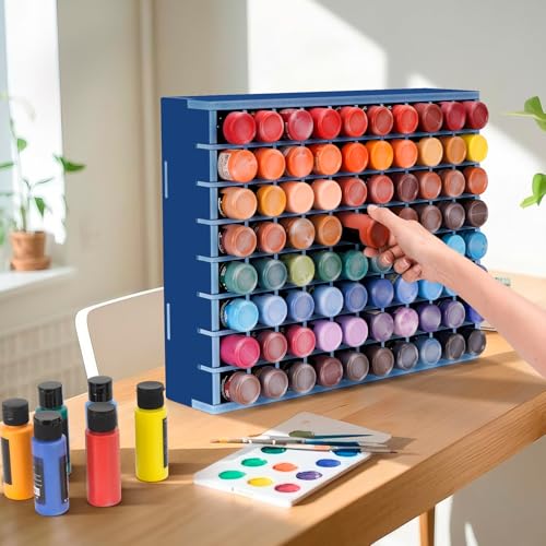 Krafetto 80-Grid Paint Organizer for 2 Oz Bottles, Wall Mount, Blue - color: 1pc blue paint rack
