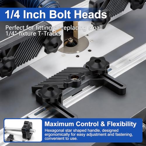 Taiss 30PCS 1/4"-20 T Track Knob and Bolt Kit,1-1/2" T Track Bolts,1/4"-20 Star Knobs with Washers,T Track Accessories for Wood Working Jigs and Fixtures - size: 30PCS 1/4"-20 1 Size