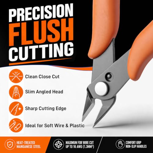 KATA Mini Flush Cutters, 5-Inch Wire Cutters Plier for Jewelry & DIY Crafts - color: 5 Pack 5" Orange