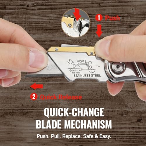WORKPRO Folding Utility Knife with Belt Clip and Extra 10-piece Blades, Wood Handle Heavy Duty Cutter, Quick-change & Back Lock (Pack of 2) - size: Rosewood Handle (Pack of 2)