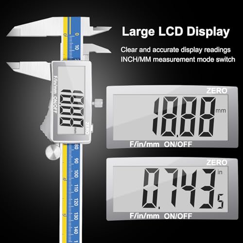Preciva Digital Caliper, Stainless Steel Vernier Caliper Digital, Micrometer Calipers with Large LCD Screen, Auto-Off Feature, Inch Millimet Conversion, 6 Inch Caliper Tools for DIY/Household(Blue) - color: Blue