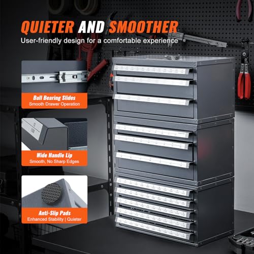 VEVOR Drill Bit Organizer - Three-Drawer Steel Cabinet for 1mm to 13mm, Labels, Stackable - size: (1/25" to 1/2")