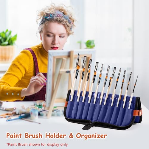 Stand Up Paint Brush Holder Case, 22-Slot Paintbrush Storage Bag Pop-Up - color: Navy, size: Medium 6*11"