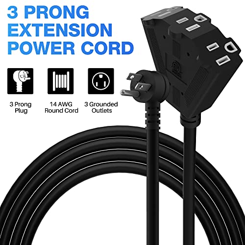 Outdoor Extension Cord 25FT with 3 Outlets, 3 Prong Power Grounded, 14AWG - size: 25FT, style: 14AWG (14 Gauge)