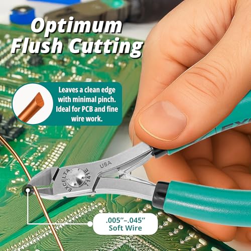 Excelta 7141E Optimum Flush Cutter for Soft Wire .005”–.045”, ESD Safe Lazer Line Micro Cutter with Oval Head, Precision Carbon Steel Tool for PCB Assembly and Electronics Work, Made in USA