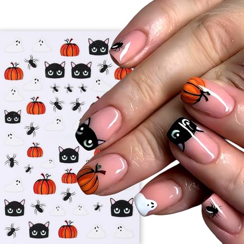 8Pcs Halloween Nail Art Stickers Decals Cute Ghost Pumpkin 3D Self Adhesive Nail Decals Flower Spooky Mushroom Ghost Nail Design Pumpkin Cats Spider Bats French Manicure Supplies for Women Nail Decor - style: bats