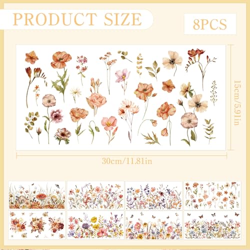 8 Pcs Boho Floral Rub-On Transfers for Furniture & Crafts - color: Boho Floral