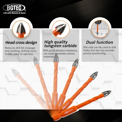 BGTEC Cemented Carbide Drill Bits Masonry Drill Bits, 5pcs Quick-fit Shank 8MM Cross Spiral Hard Alloy Drill Bit for Wood Plastic Masonry Ceramic Tile Concrete Marble - size: 5pcs 8mm