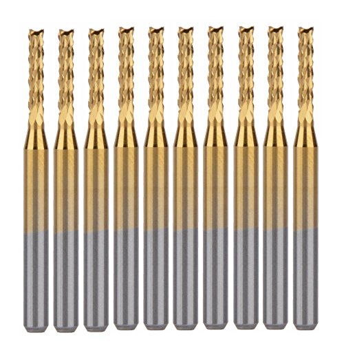 10Pcs 1/8'' Shank 2.0mm Titanium Coat Carbide End Mill Engraving Bits CNC Rotary Burrs Tool for PCB Mould Plastic Fiber Carbon Fiber Hardwood - size: 2.0mm