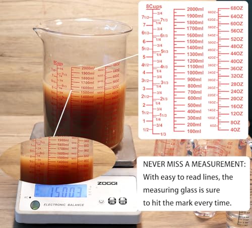 Ackers BORO3.3 Glass Measuring Cup, 8-Cup Scale, 2000 ml, 1 Count - size: 2000ML(64OZ)