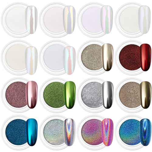 Artdone 16 Jars Chrome Nail Powder Nail Art Fimo 1g/Jar White Pearl - color: White Pearl