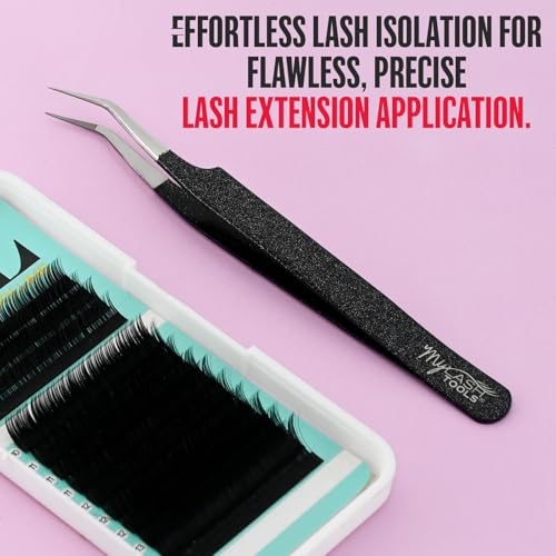 Isolation Fiber Tip Lash Tweezers – 12cm Eyelash Extension Tweezer with Fine Nano Grip Tip, Stainless Steel, Non-Slip Handle (Black) - color: Mlt-mysl-22