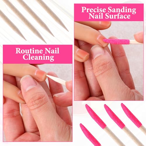 70 PCS Disposable Sanding Sticks for Nails, Wooden Cuticle File Pusher Nail Sticks, 4.5 Inch Double-Headed Nail File Buffer Remover Manicure Sanding Tools for Salon Home Pedicure (Pink)
