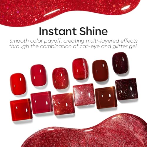 modelones Red Cat Eye Gel Nail Polish Set 6 Colors Hema Free Burgundy - color: A A4 Classic Red