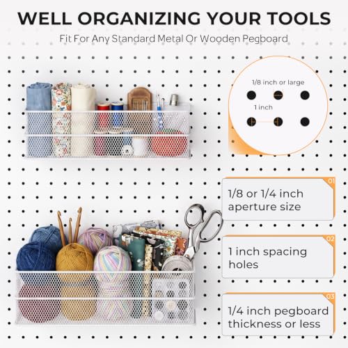 INCLY 4 Pack Upgrade Pegboard Baskets, 4 Sizes Square Metal Mesh Basket