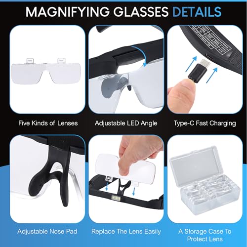 YOCTOSUN Magnifying Glass with Light, 0.75X-4.0X Magnifier Headset - color: Black